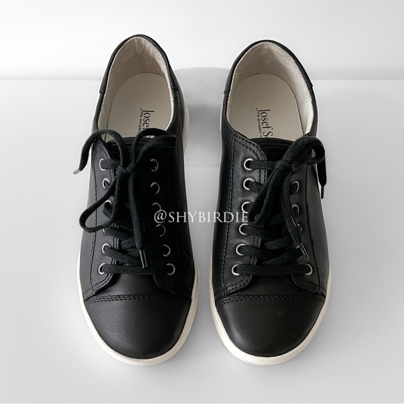 NEW Josef Seibel Black Leather Sneakers with White And Rubber Soles, Sz 38 - Picture 1 of 11